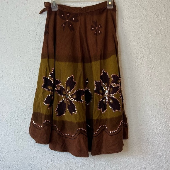 Y2K Wet Seal Corduroy Sequin Floral Midi Skirt Small - Picture 6 of 6